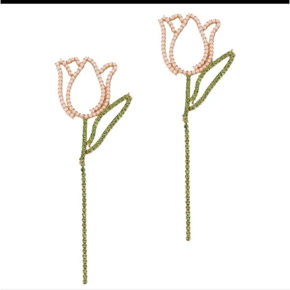 New ZARA pink tulip crystal drop earrings - Picture 5 of 12